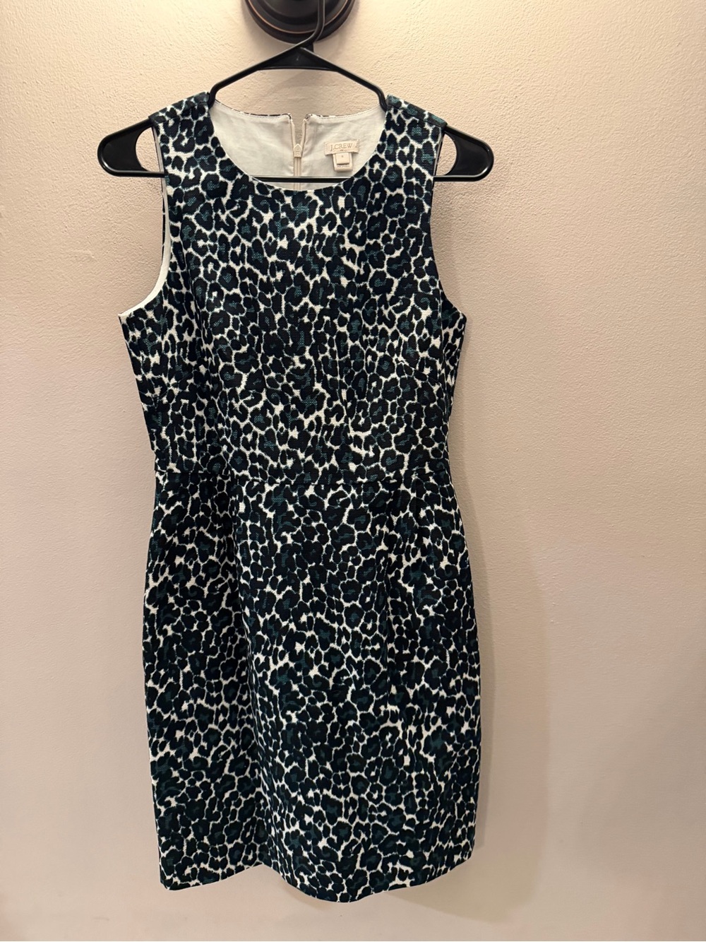 J.Crew Leopard Print Sleeveless Sheath Dress Navy Green Tweed 0